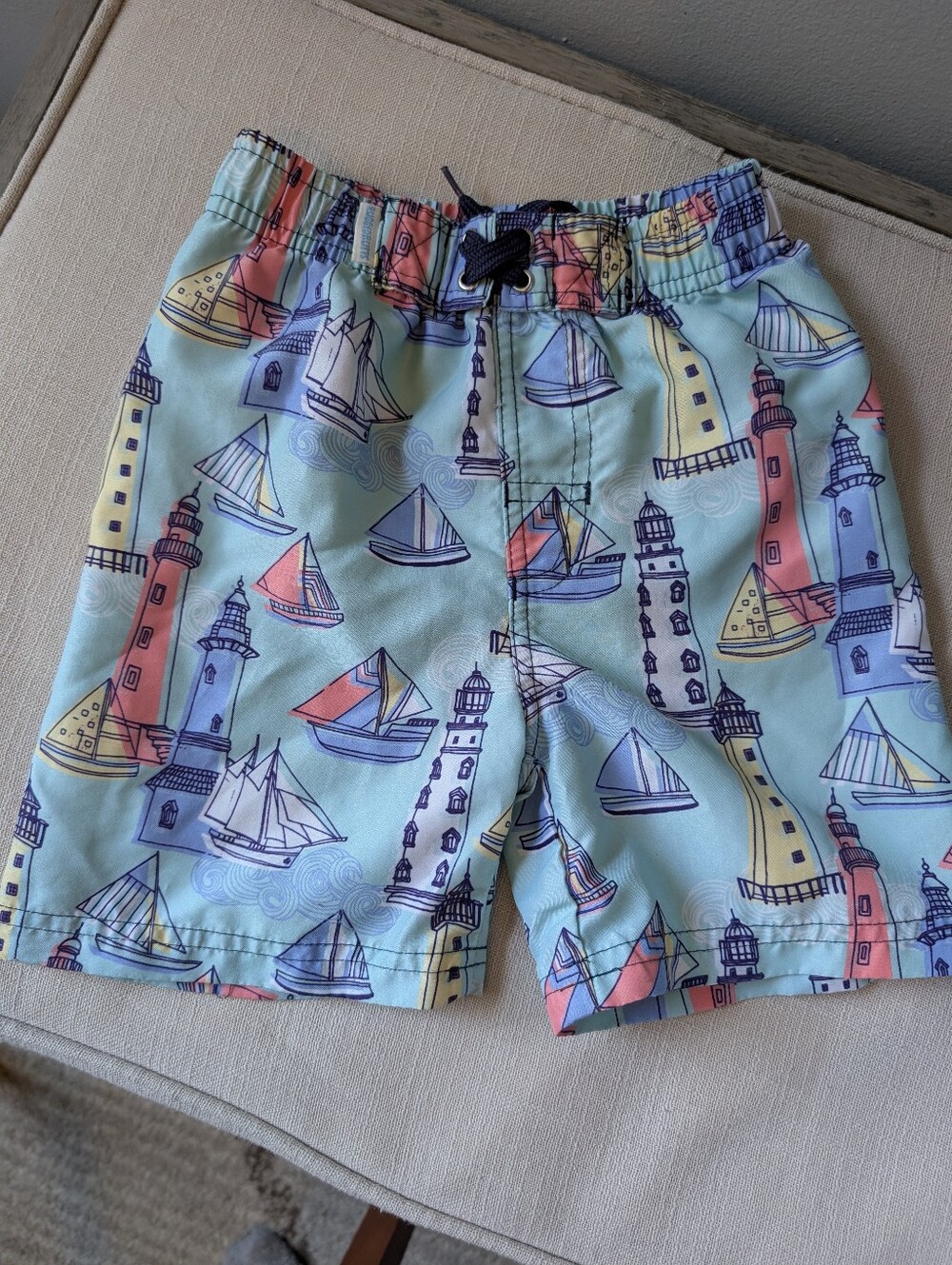 Rugged Butts Nautical Swim Trunks - Lighthouse & Sailboat Print - 3T